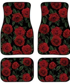 Juego de 4 Tapetes para Auto con Patrón de Rosa Roja para