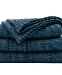 Manta Tejida Cable Recyco en Azul Marino para Sofá, Súper