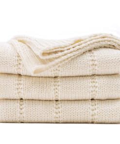 Manta de Punto de Cable color Crema Blanca para Sofá, Súper
