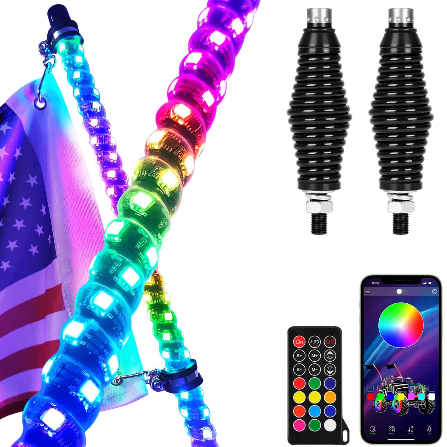 OHMU 2pcs 3FT Luces de Látigo LED con Bluetooth, Control