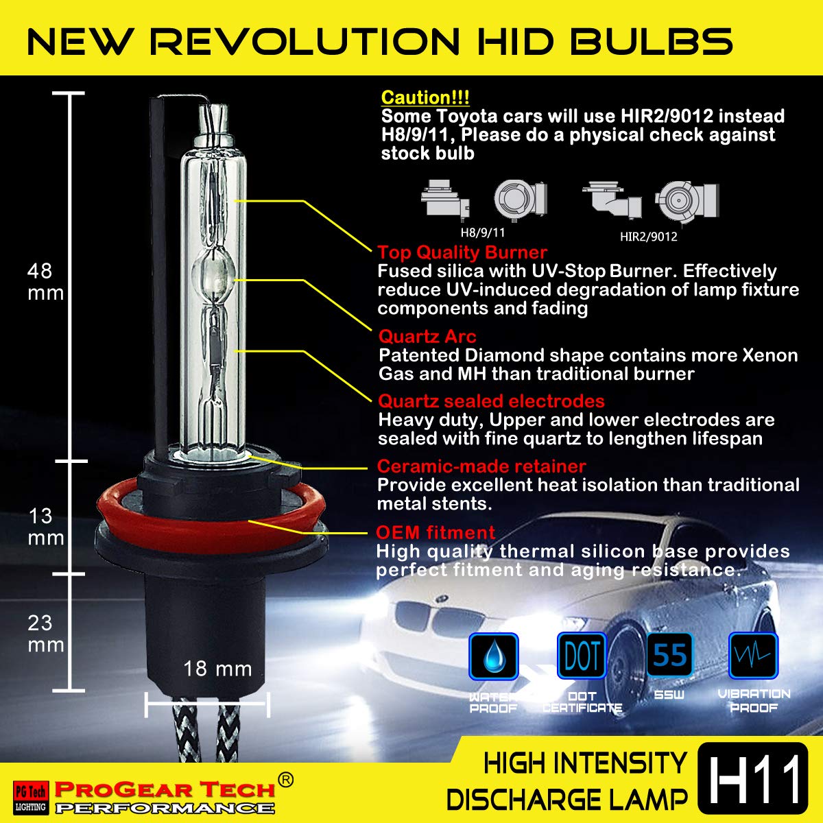 55W H8 H9 H11 H16 6000K Bombillas HID AC de Alta Potencia - Imagen 6