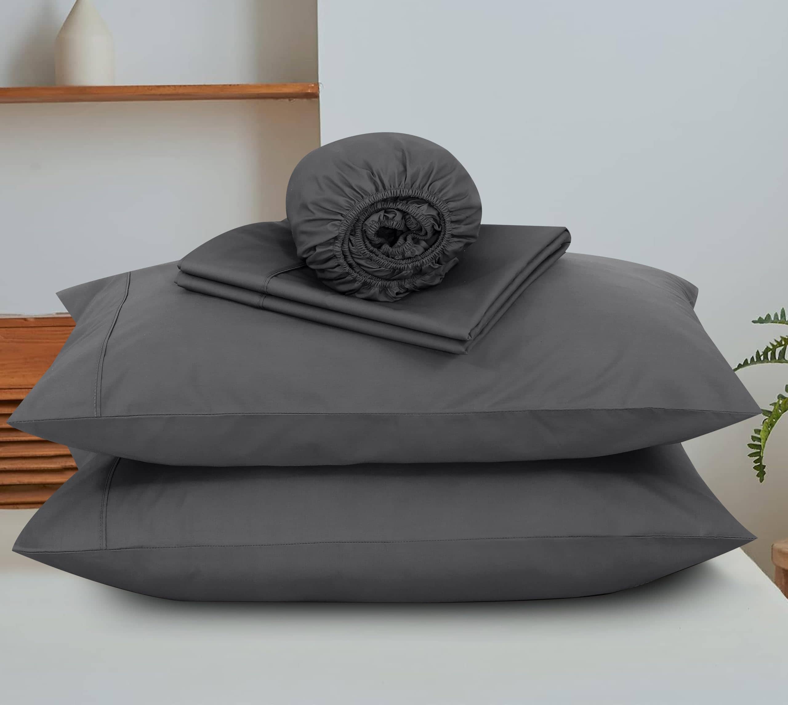 Juego de sábanas RUVANTI 100% algodón Twin, 3 -Gris granito - Imagen 9