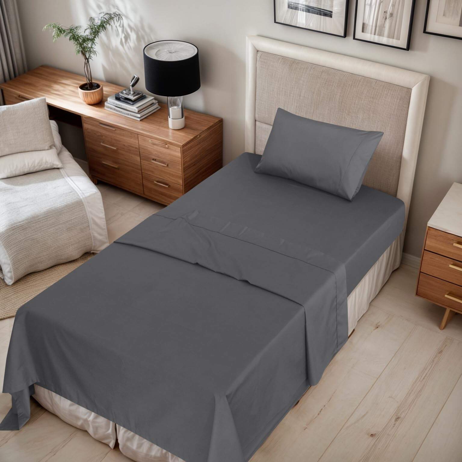 Juego de sábanas RUVANTI 100% algodón Twin, 3 -Gris granito - Imagen 3