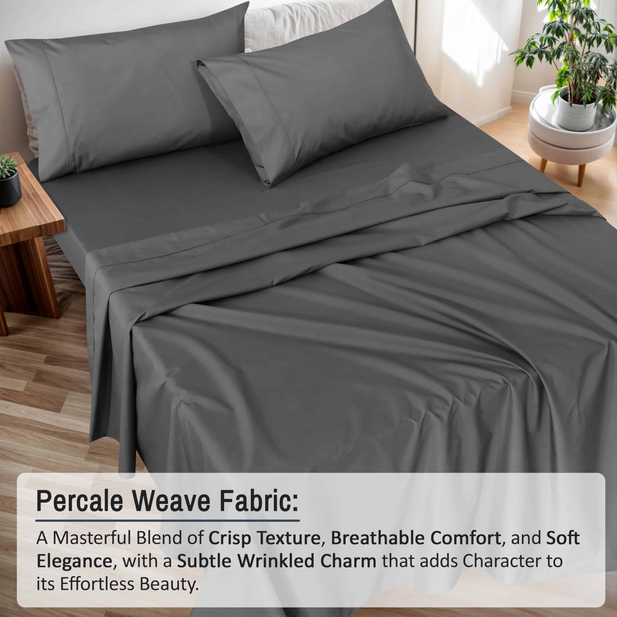 Juego de sábanas RUVANTI 100% algodón Twin, 3 -Gris granito - Imagen 4