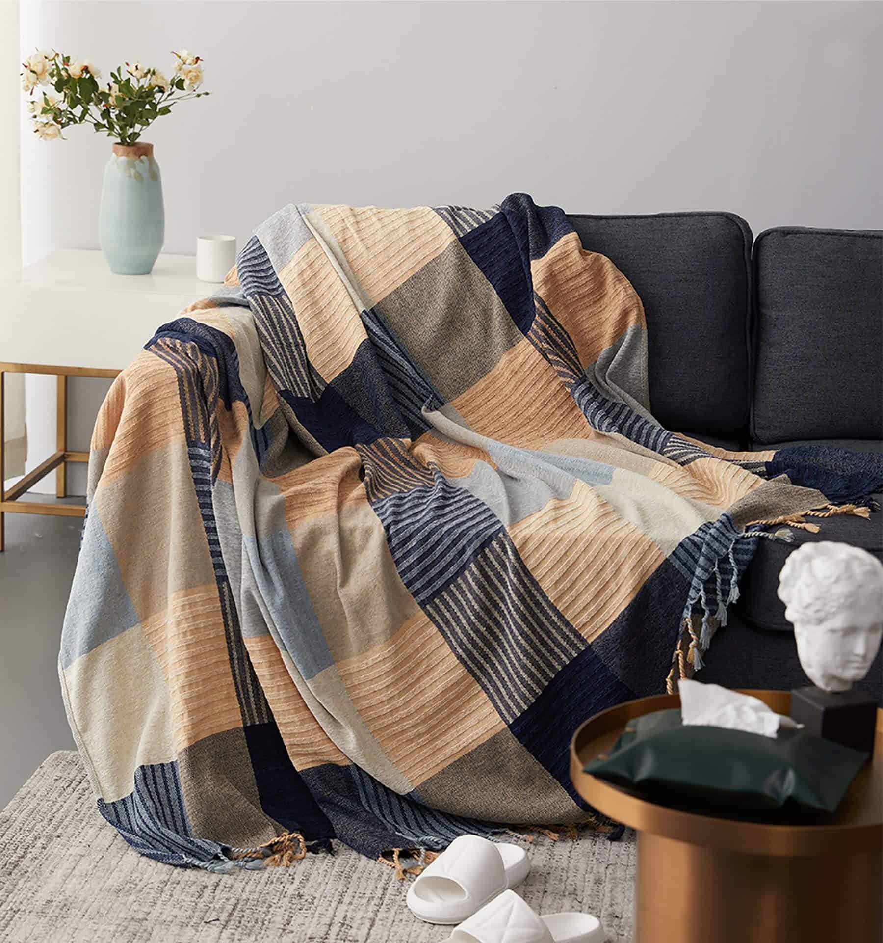 Mantas de Tiro Bohemias Ujoyen Chenilla Coloridas con - Imagen 5