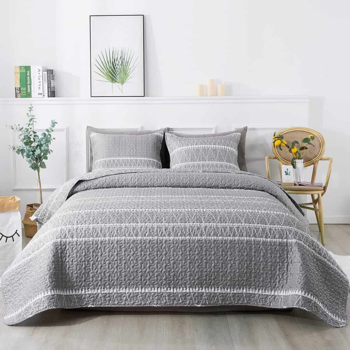 Juego de Edredón Andency Gris para Cama Queen, 3 Piezas (1