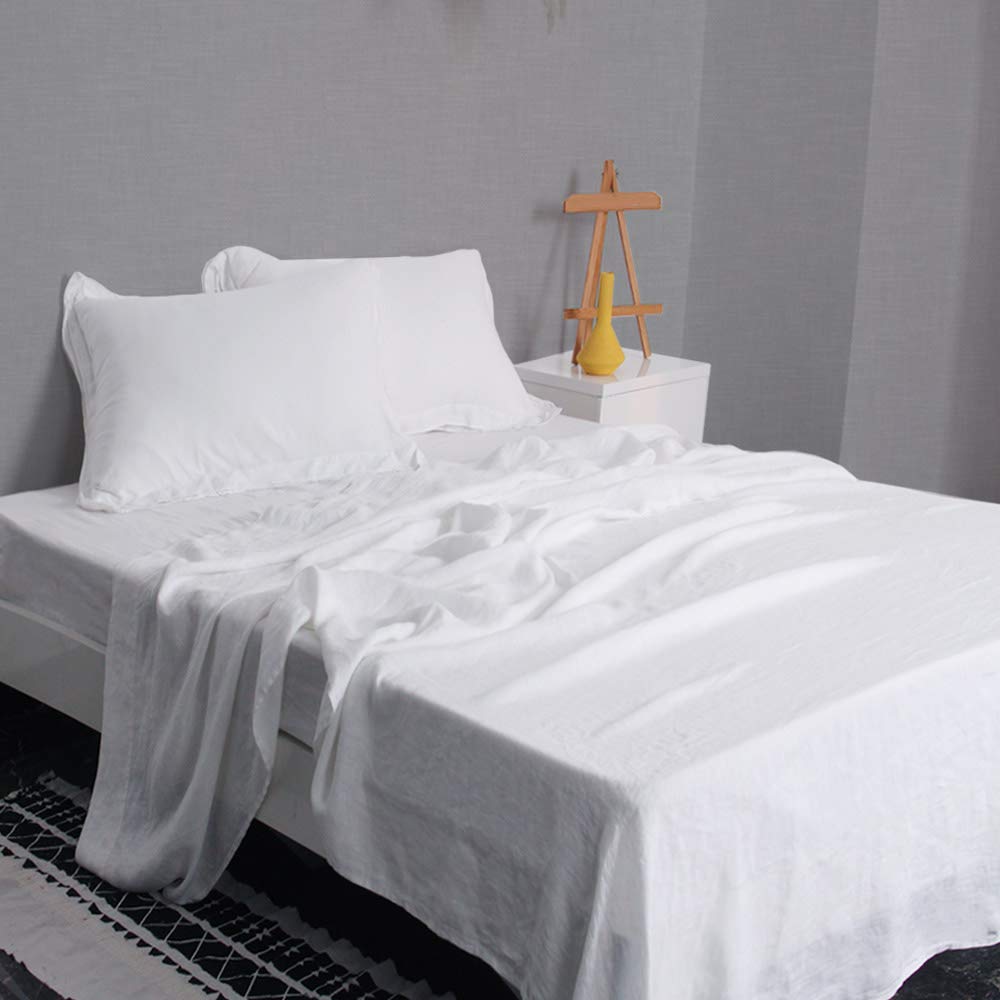 Juego de sábanas de lino francés 100% -Blanco - Imagen 5
