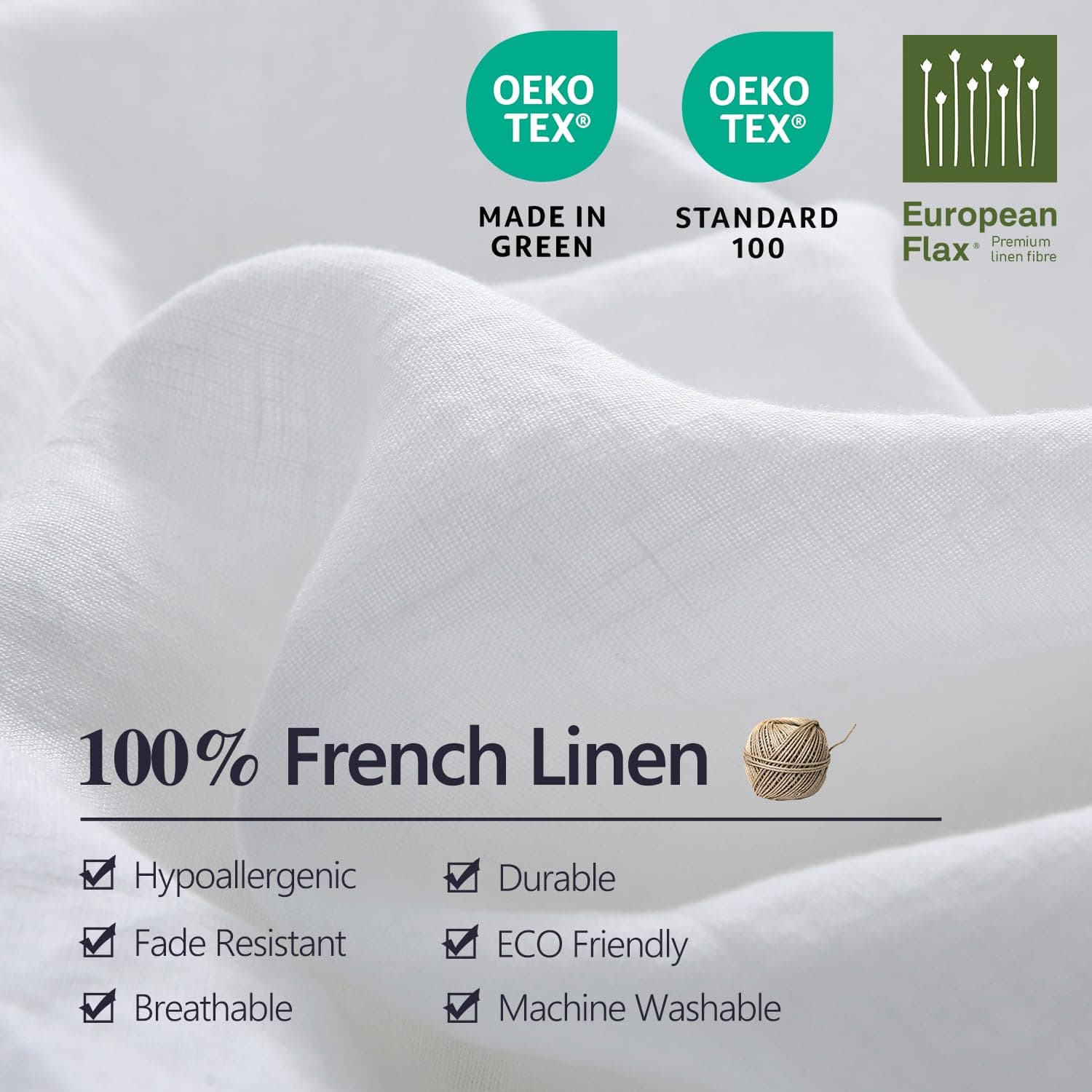 Juego de sábanas de lino francés 100% -Blanco - Imagen 7