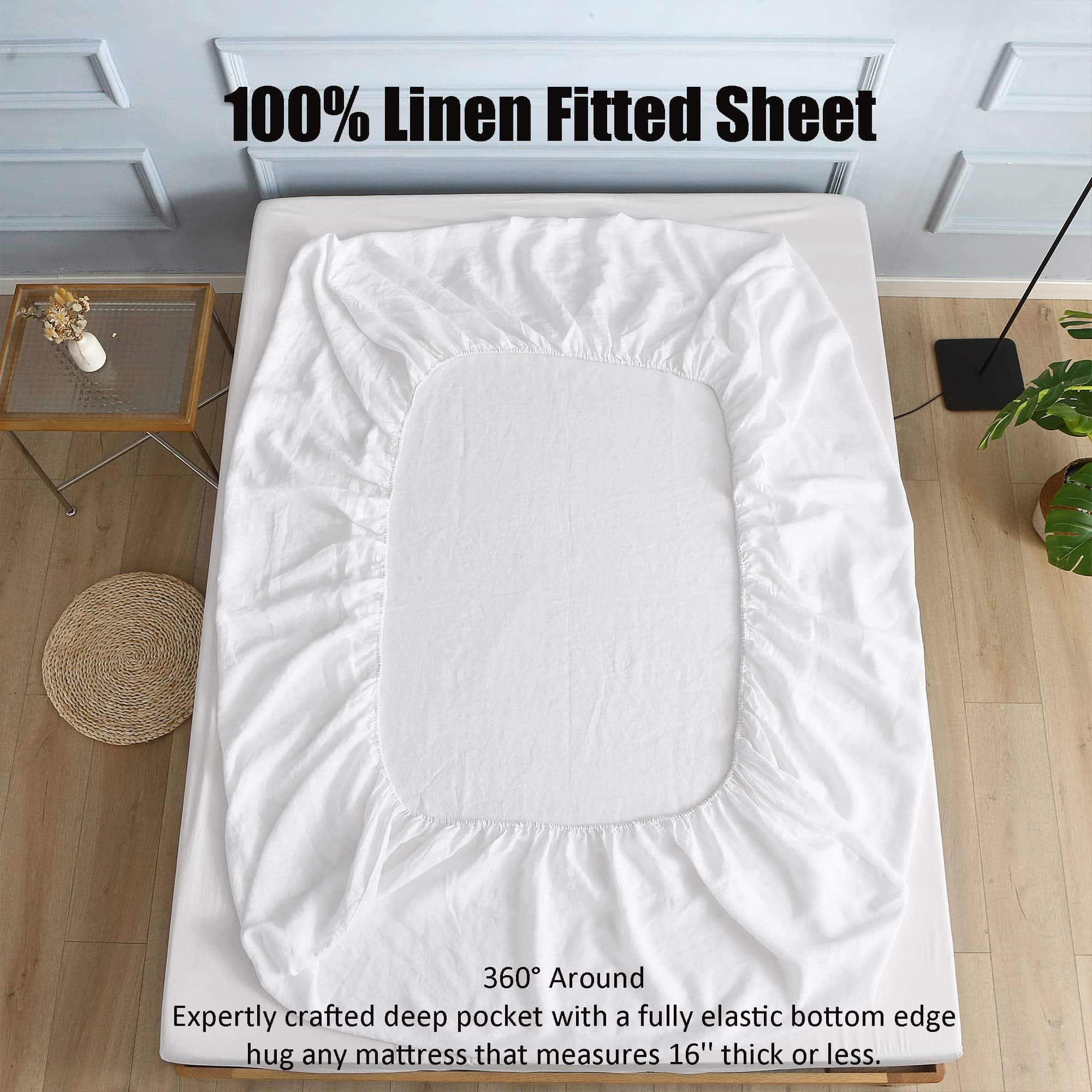 Juego de sábanas de lino francés 100% -Blanco - Imagen 3