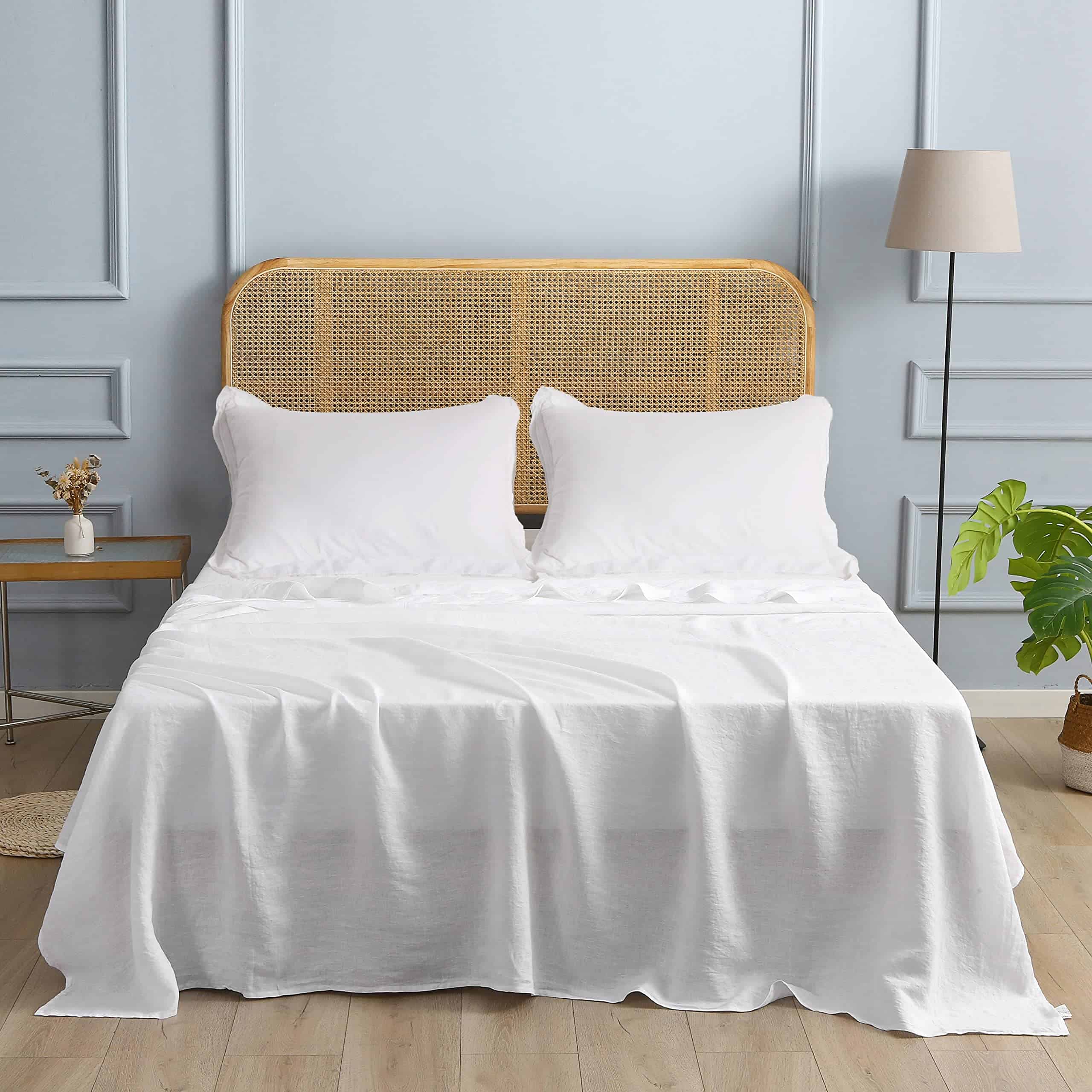 Juego de sábanas de lino francés 100% -Blanco