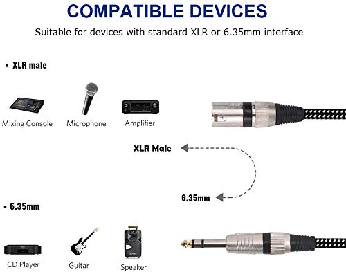 Cables XLR Macho a 1/4 de Pulgada TRS 10 FT/2Pack, Trenzado - Imagen 6