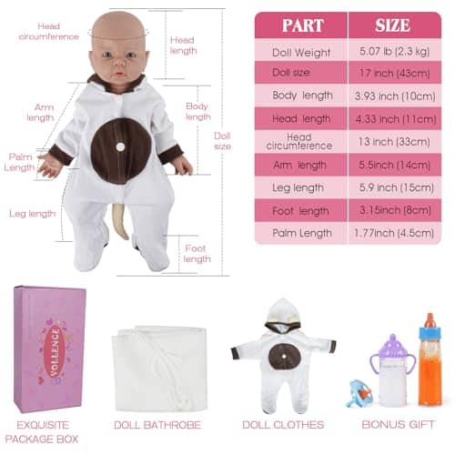 Muñeca bebé realista de silicona completa de 17 pulgadas - Imagen 6