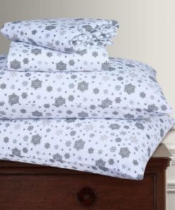 Juego de sábanas de franela estampadas -Gris con copos de ni