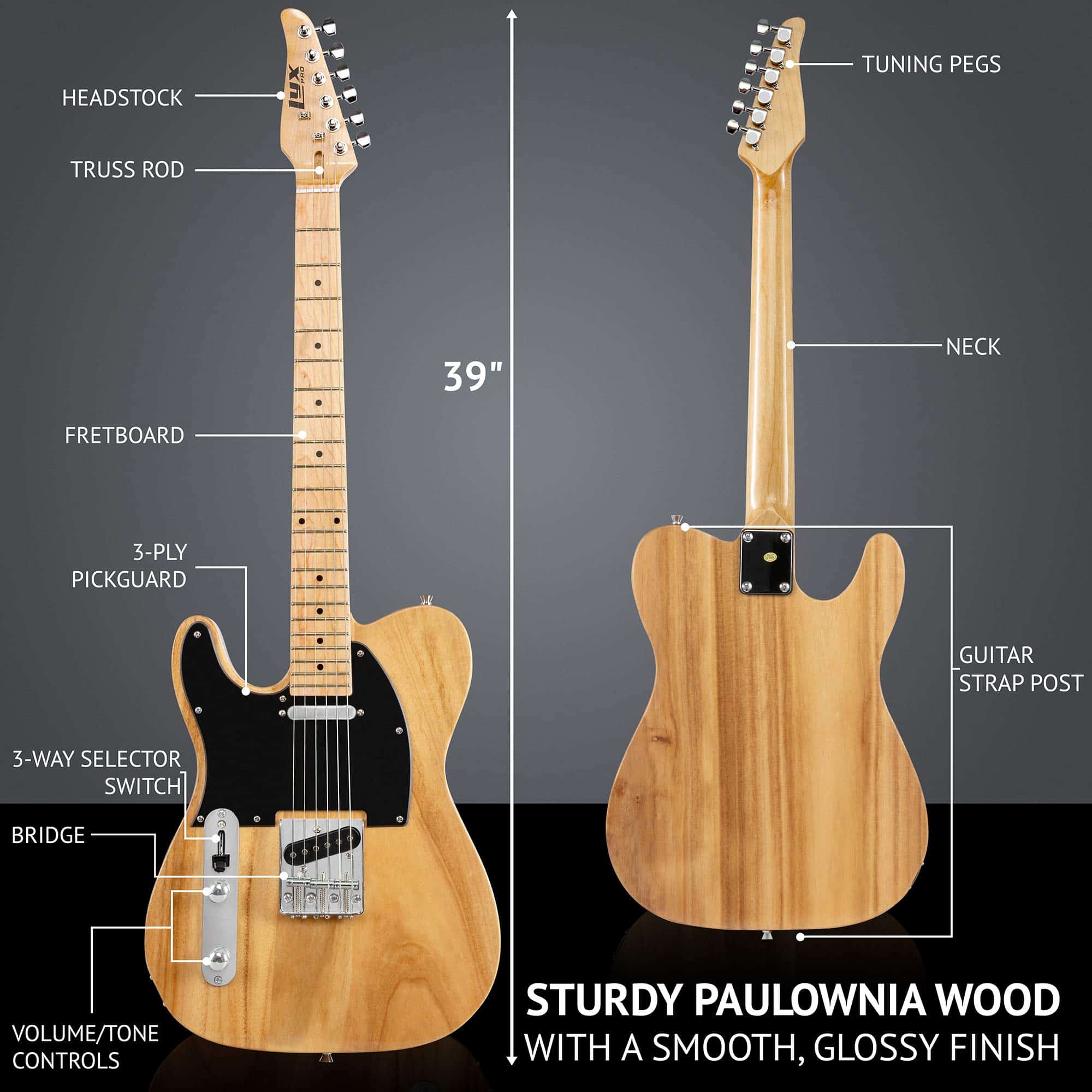 Guitarra Eléctrica LyxPro 39'' Serie TL para Zurdos, Cuerpo - Imagen 8