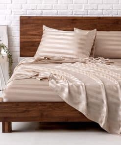 Juego de sábanas de satén MR&HM, tamaño -Rayas Champagne