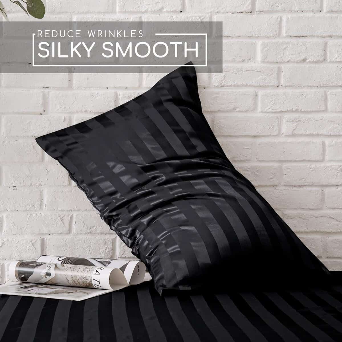 Juego de sábanas de satén MR&HM, set de -Negro a rayas - Imagen 5