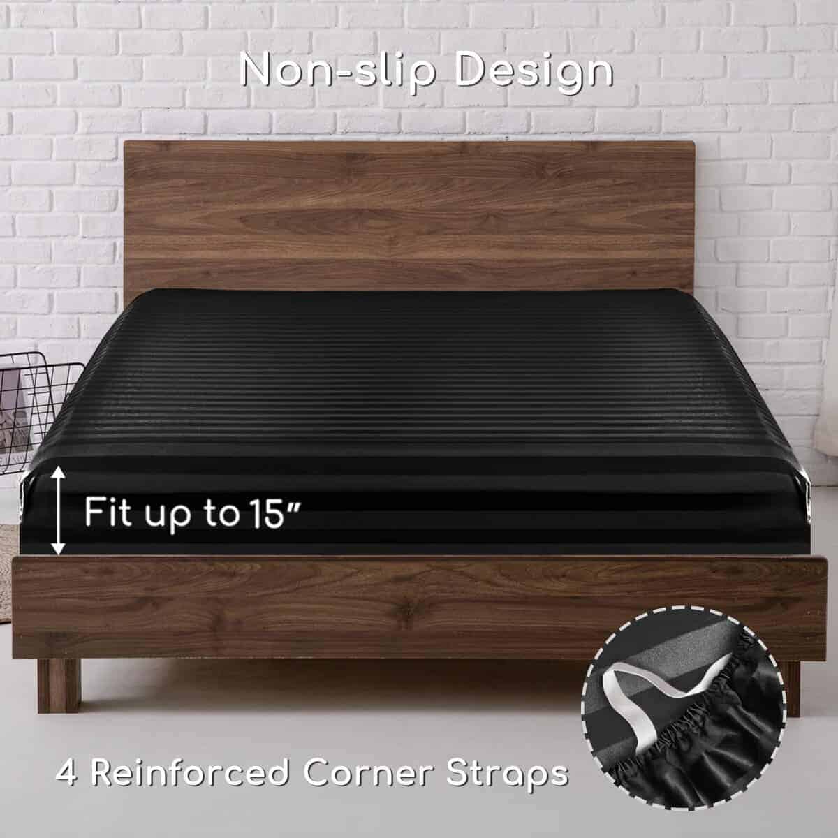 Juego de sábanas de satén MR&HM, set de -Negro a rayas - Imagen 6