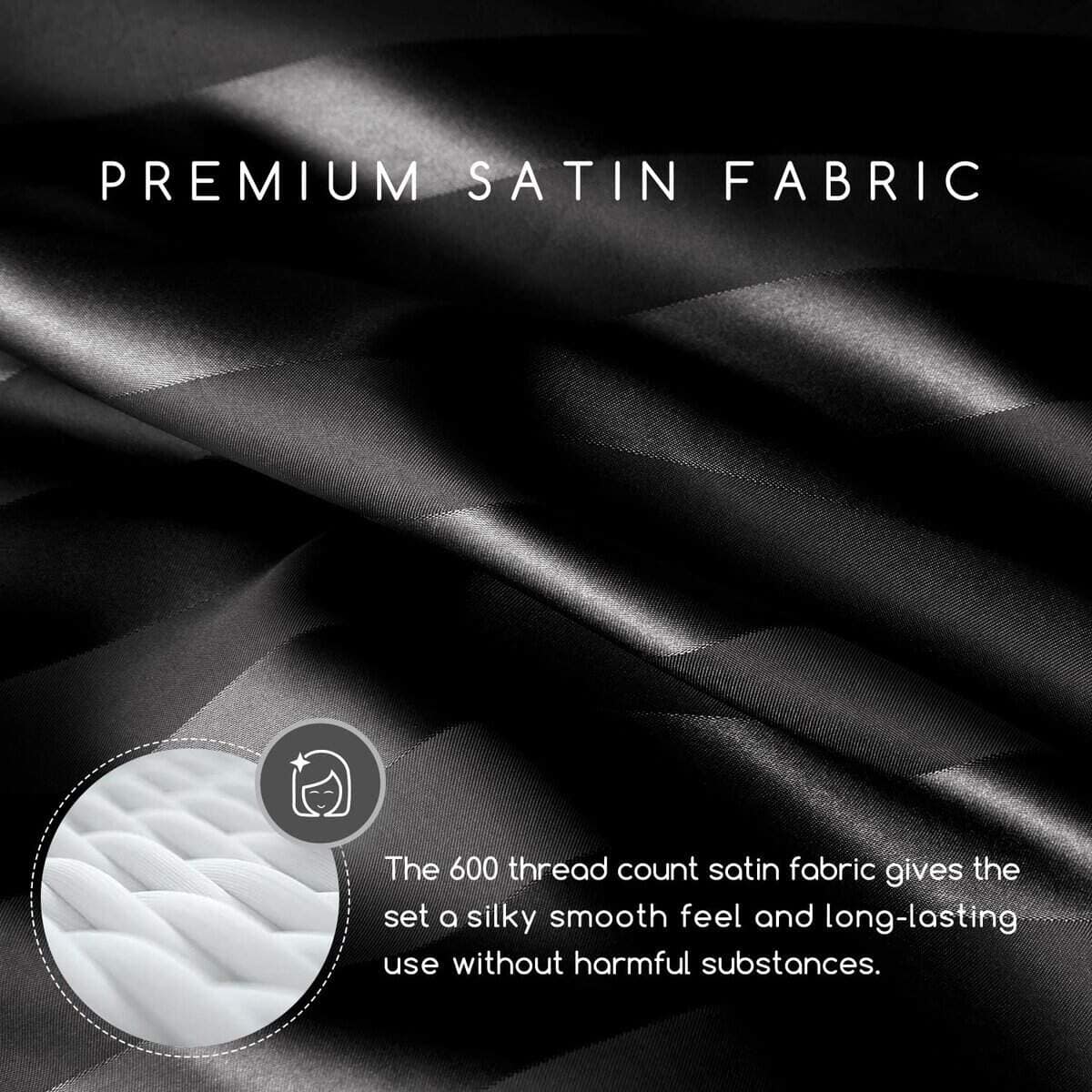 Juego de sábanas de satén MR&HM, set de -Negro a rayas - Imagen 4