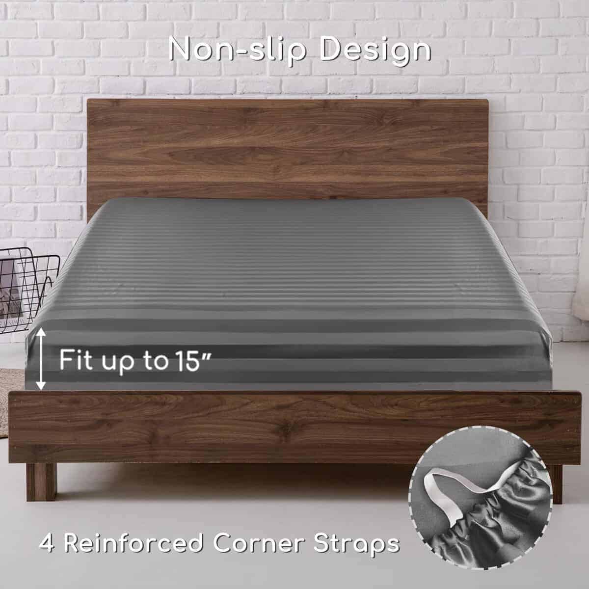 Juego de Sábanas de Satén MR&HM, Tamaño -Gris Oscuro a Rayas - Imagen 6