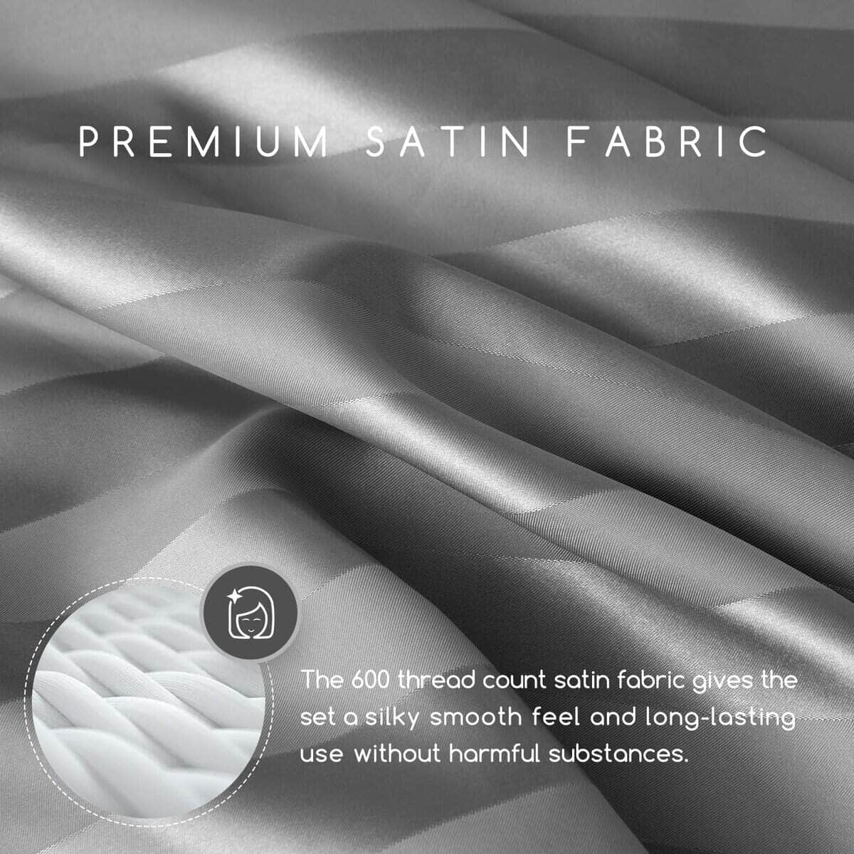 Juego de Sábanas de Satén MR&HM, Tamaño -Gris Oscuro a Rayas - Imagen 4