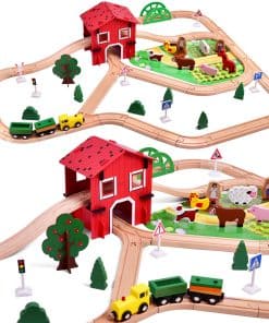 Set de Tren de Madera de 77 Piezas para Niños y Niñas con
