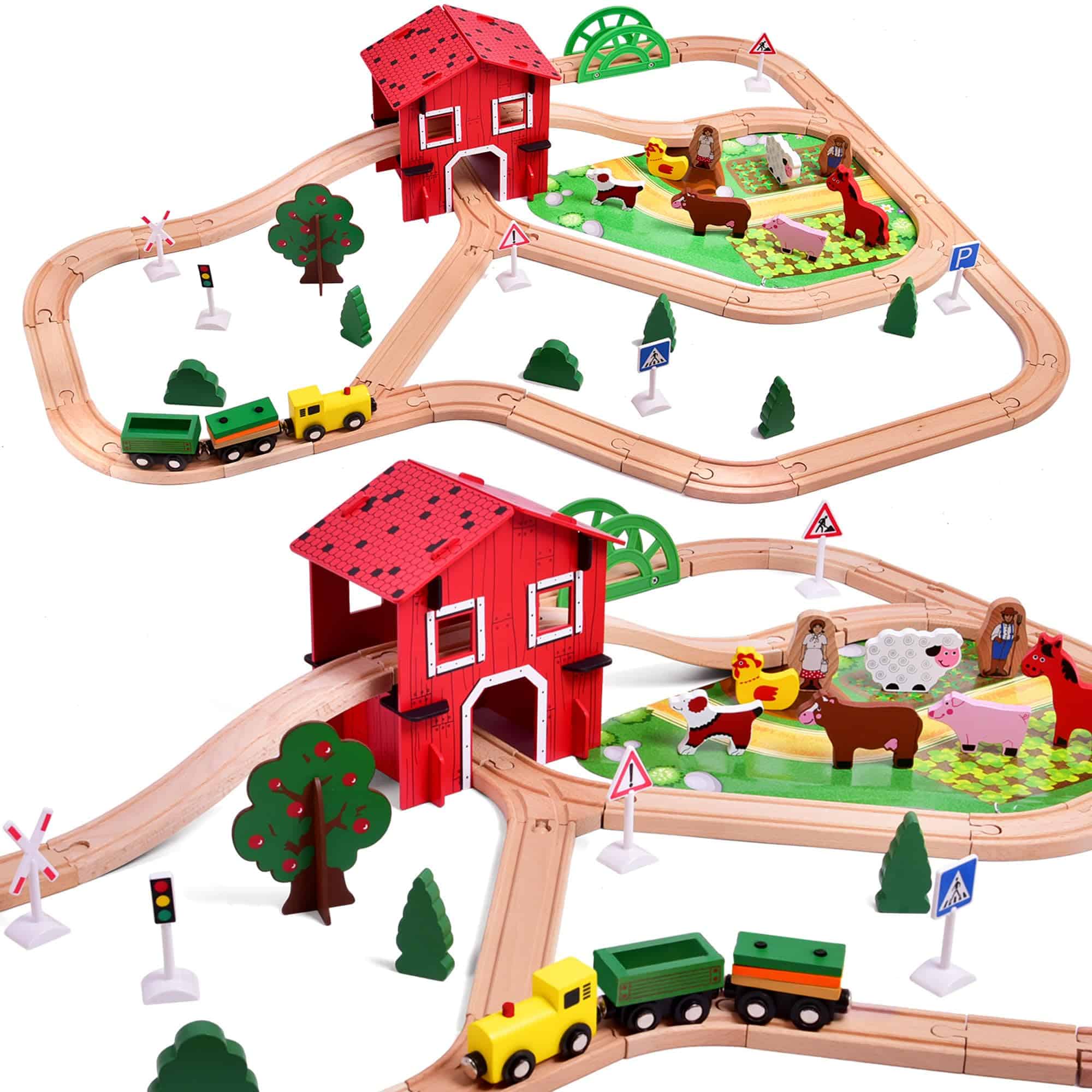 Set de Tren de Madera de 77 Piezas para Niños y Niñas con