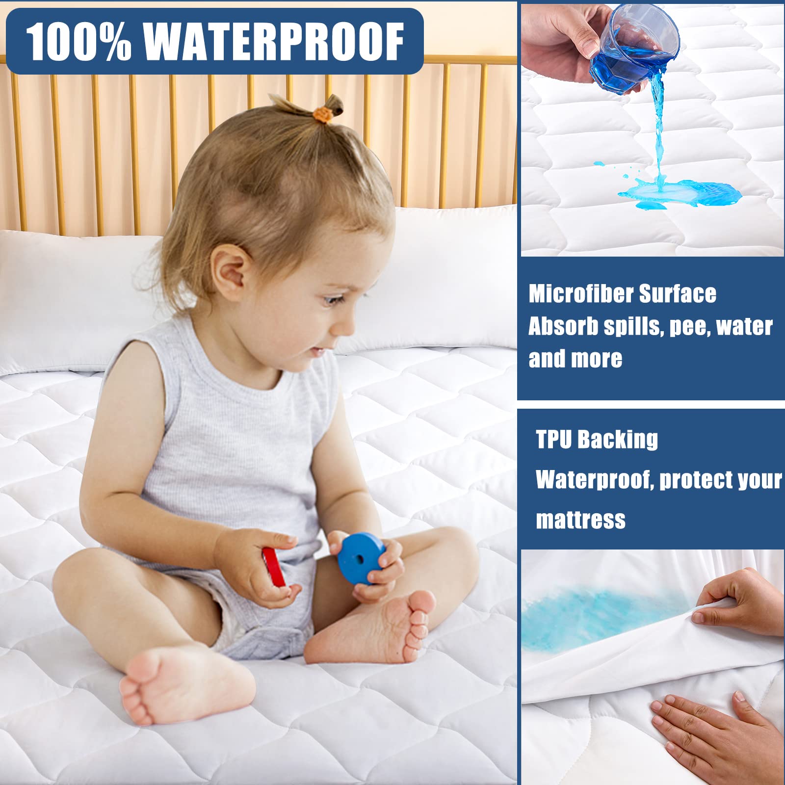 Protector de colchón acolchado ajustado tamaño King, - Imagen 3