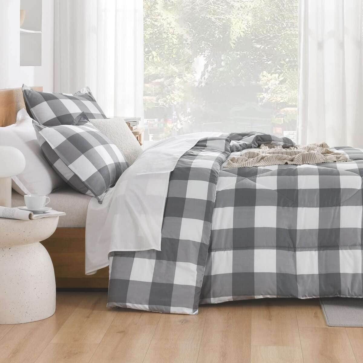 Juego de edredón a cuadros color gris claro Andency Full - Imagen 9
