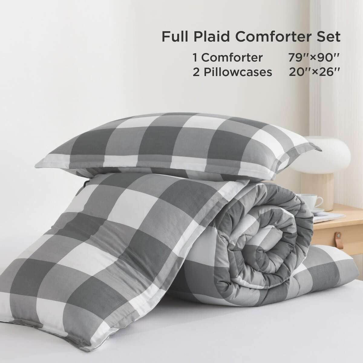 Juego de edredón a cuadros color gris claro Andency Full - Imagen 8