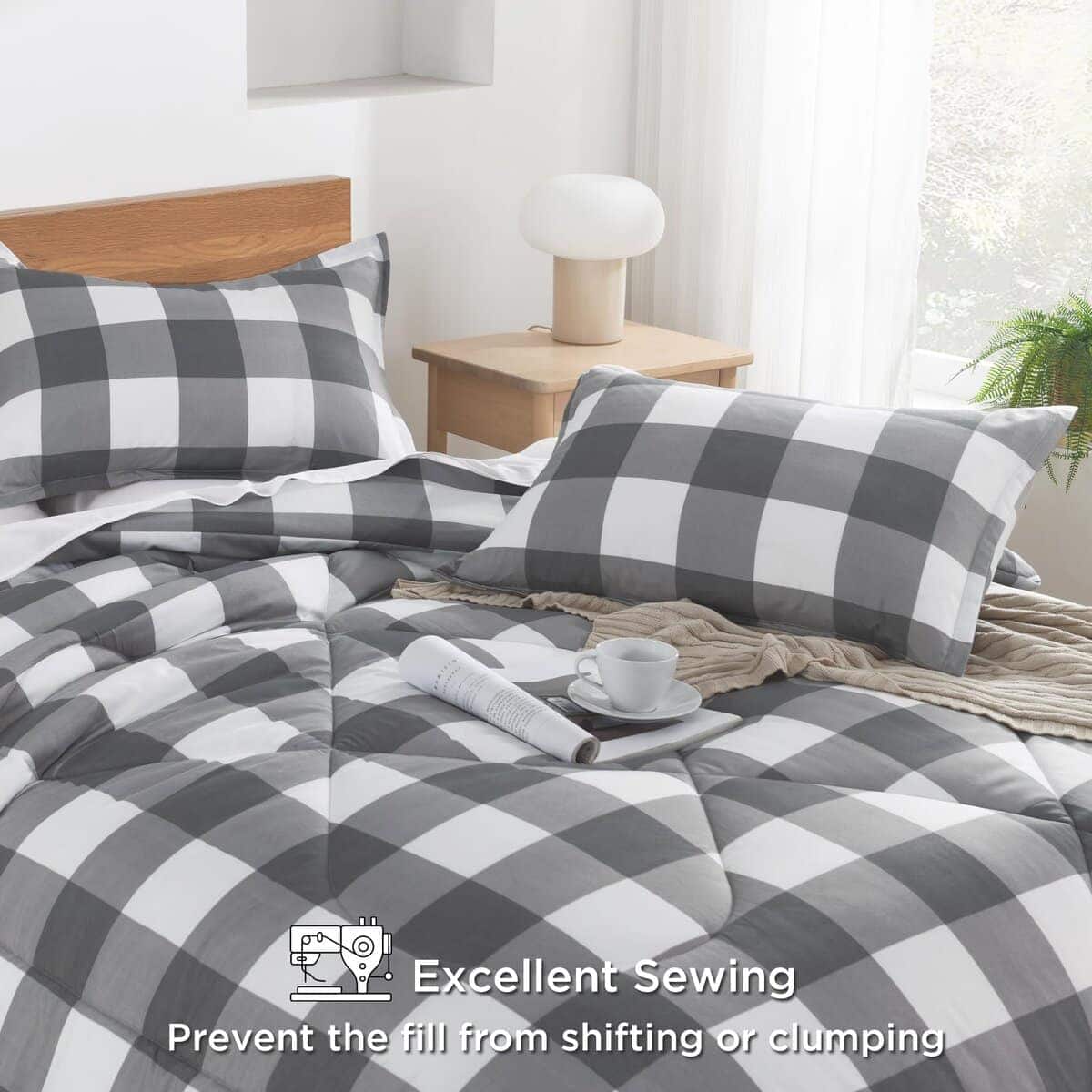 Juego de edredón a cuadros color gris claro Andency Full - Imagen 4