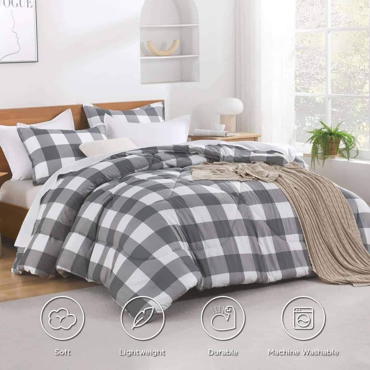 Juego de edredón a cuadros color gris claro Andency Full - Imagen 3