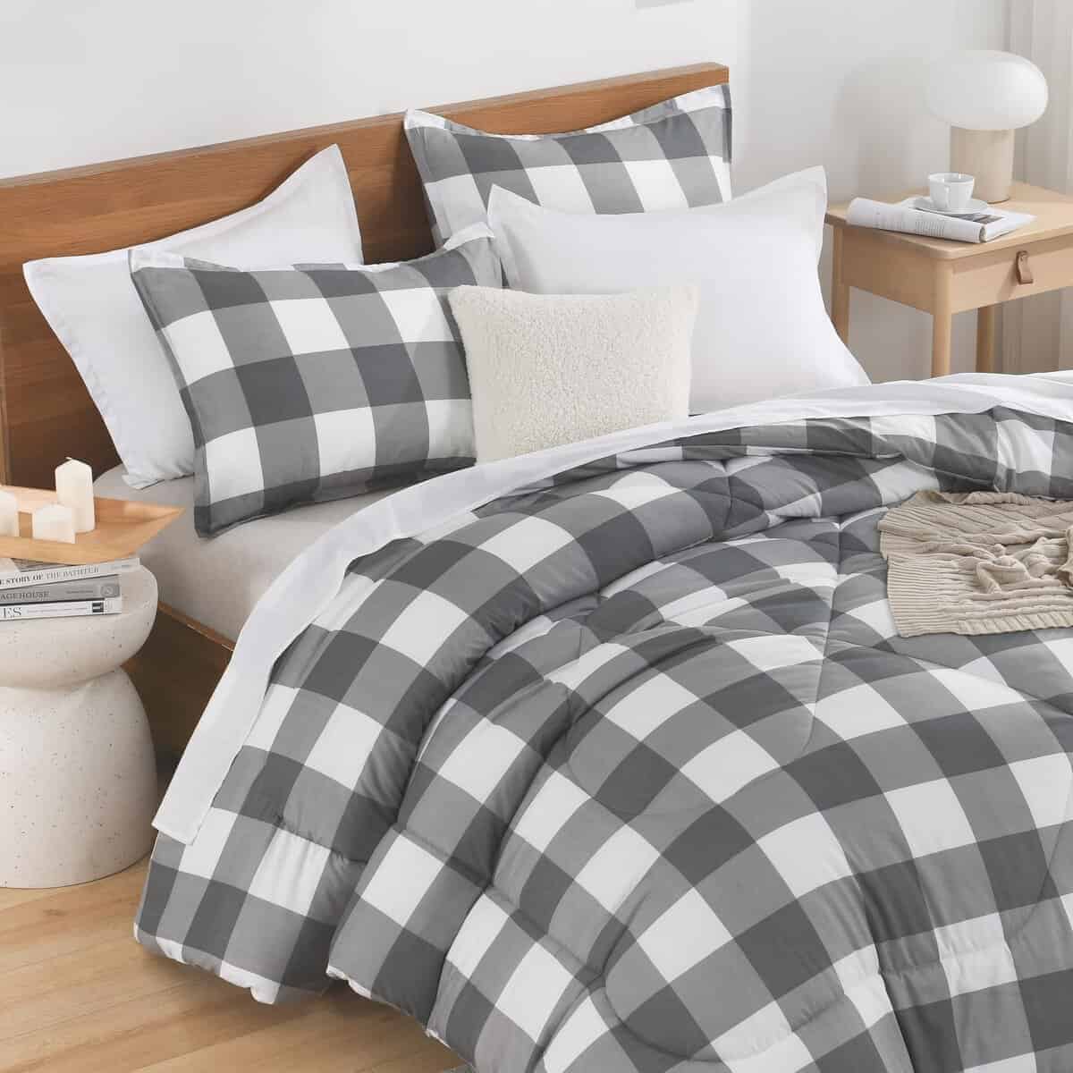 Juego de edredón a cuadros color gris claro Andency Full - Imagen 7