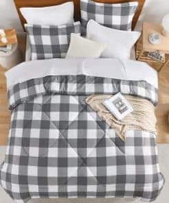 Juego de edredón a cuadros color gris claro Andency Full