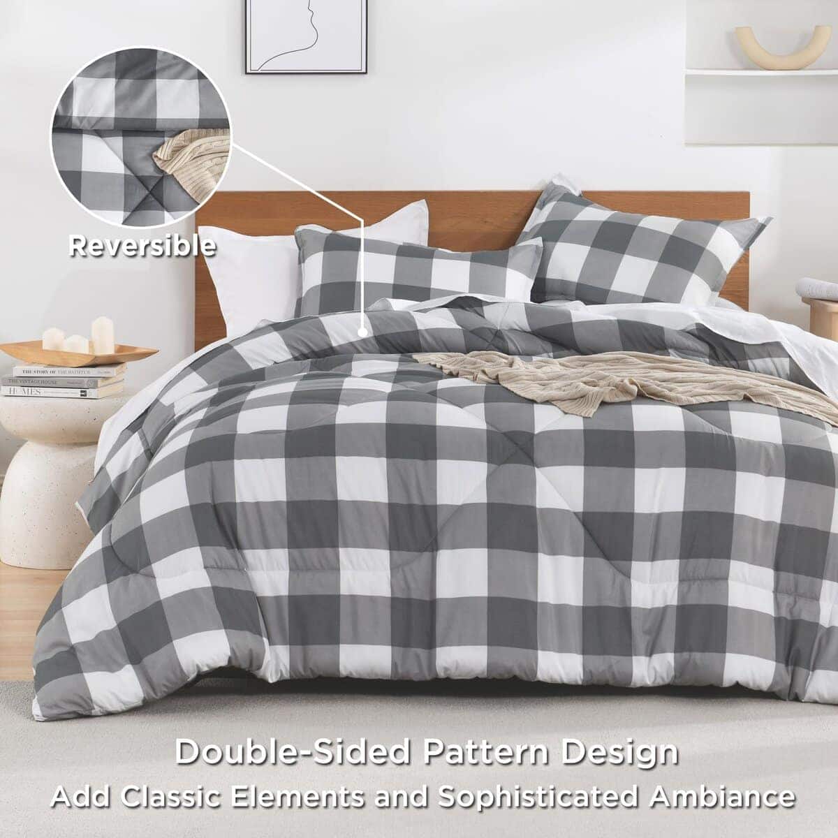 Juego de edredón a cuadros color gris claro Andency Full - Imagen 6
