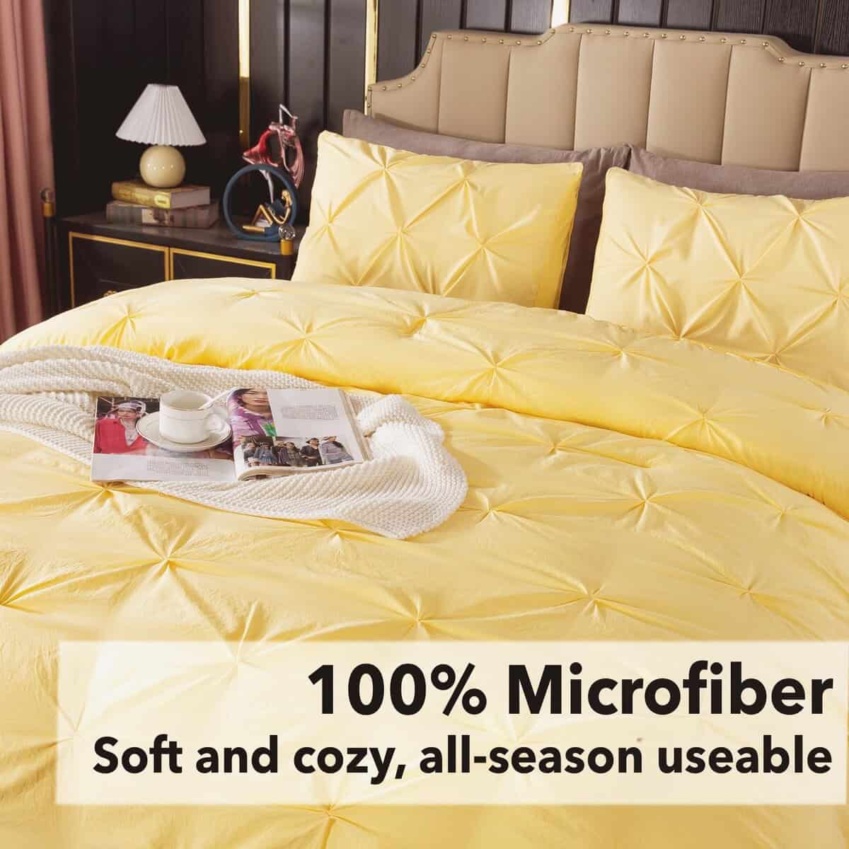 Andency Juego de edredón con pliegues amarillos para cama - Imagen 5