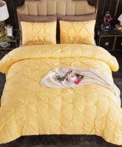 Andency Juego de edredón con pliegues amarillos para cama