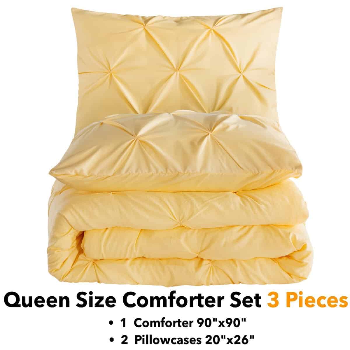 Juego de edredón Andency Pinch Pleat amarillo Queen (90x90 - Imagen 3