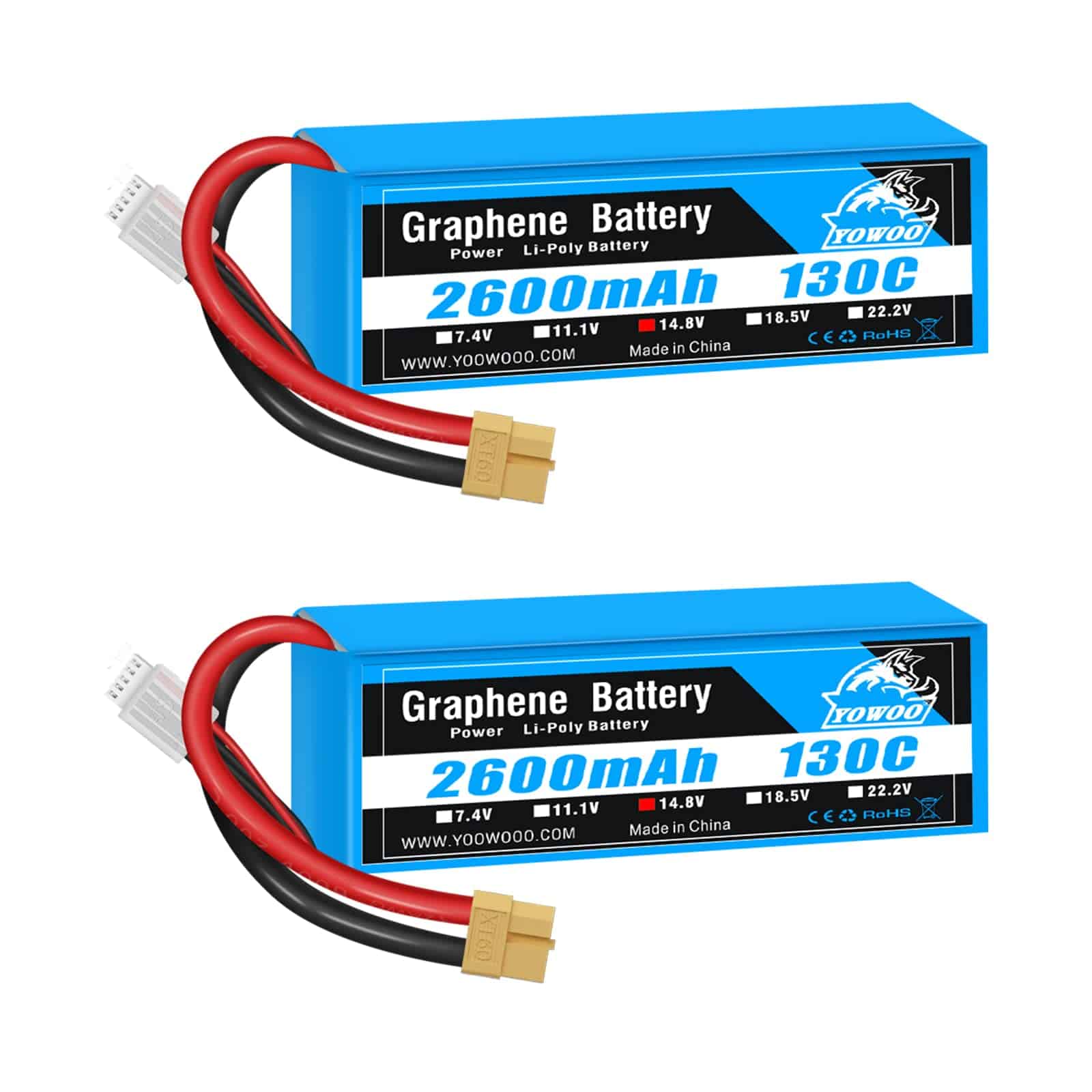 Paquete de 2 baterías LiPo YOWOO 14.8V 2600mAh 130C 4S con