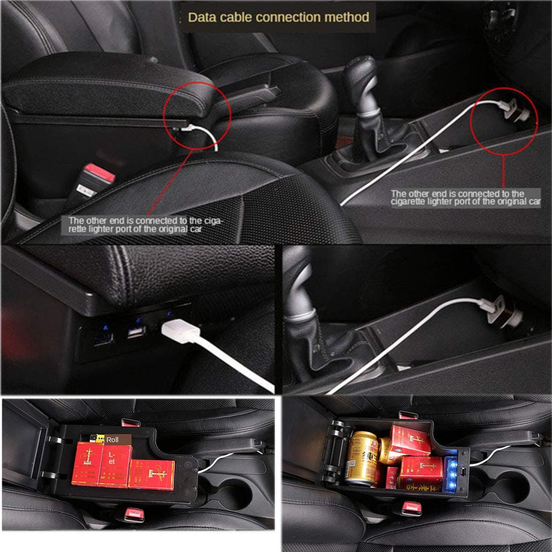 YJYWZH Doble Capa Reposabrazos para Mazda -Negro - Imagen 4