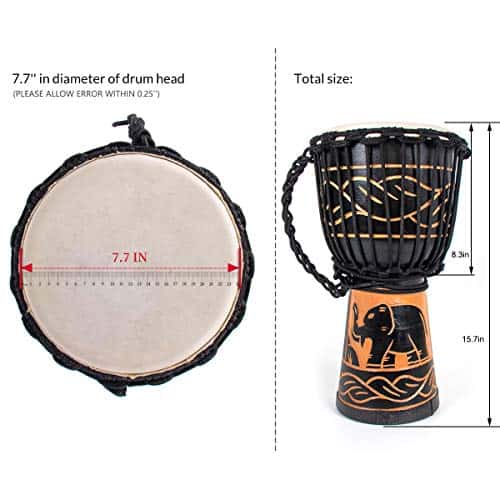 Djembe Drum, AKLOT Tambor Africano Tallado a Mano 8 - Imagen 5