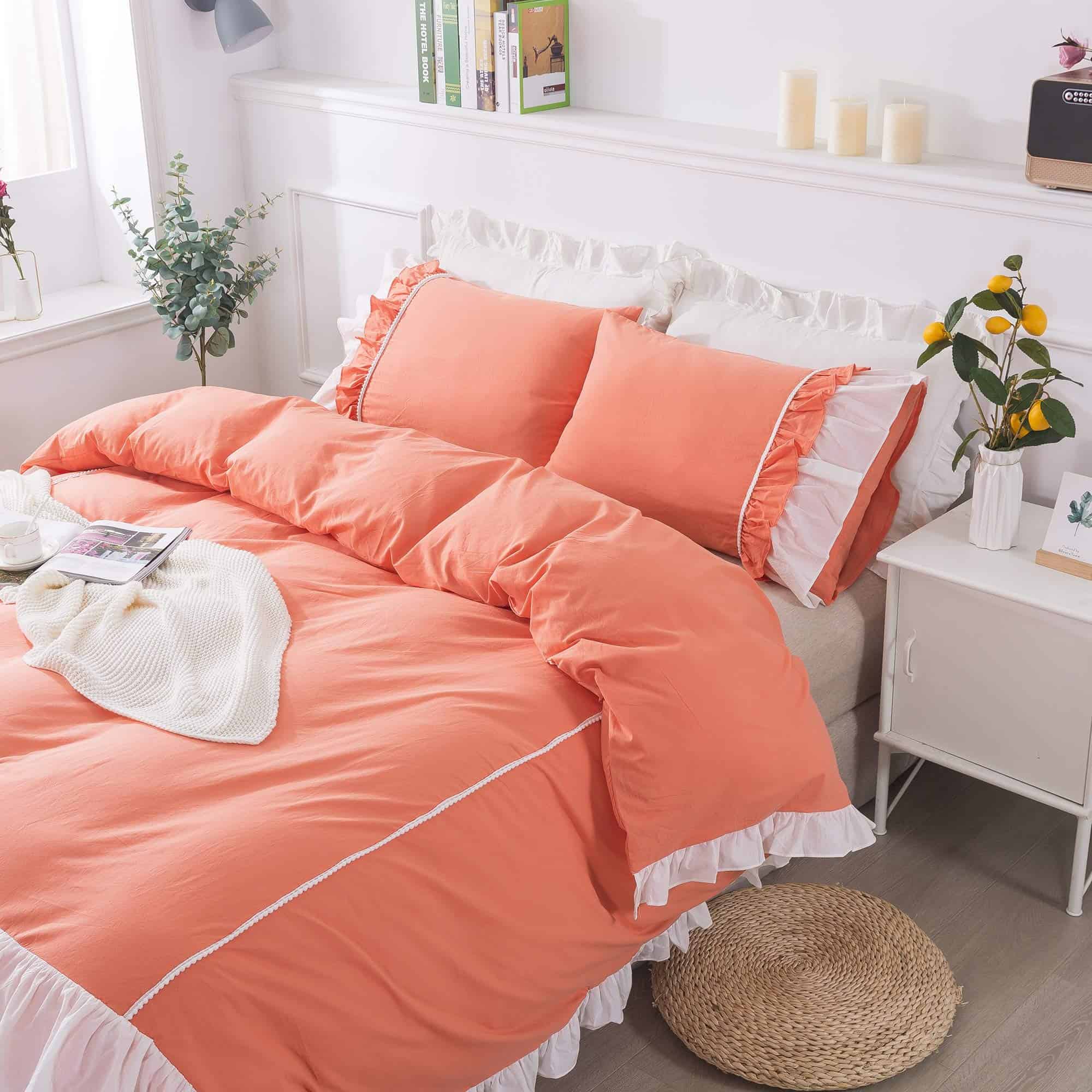 Juego de Ropa de Cama Soffta Shabby Coral Naranja con - Imagen 4