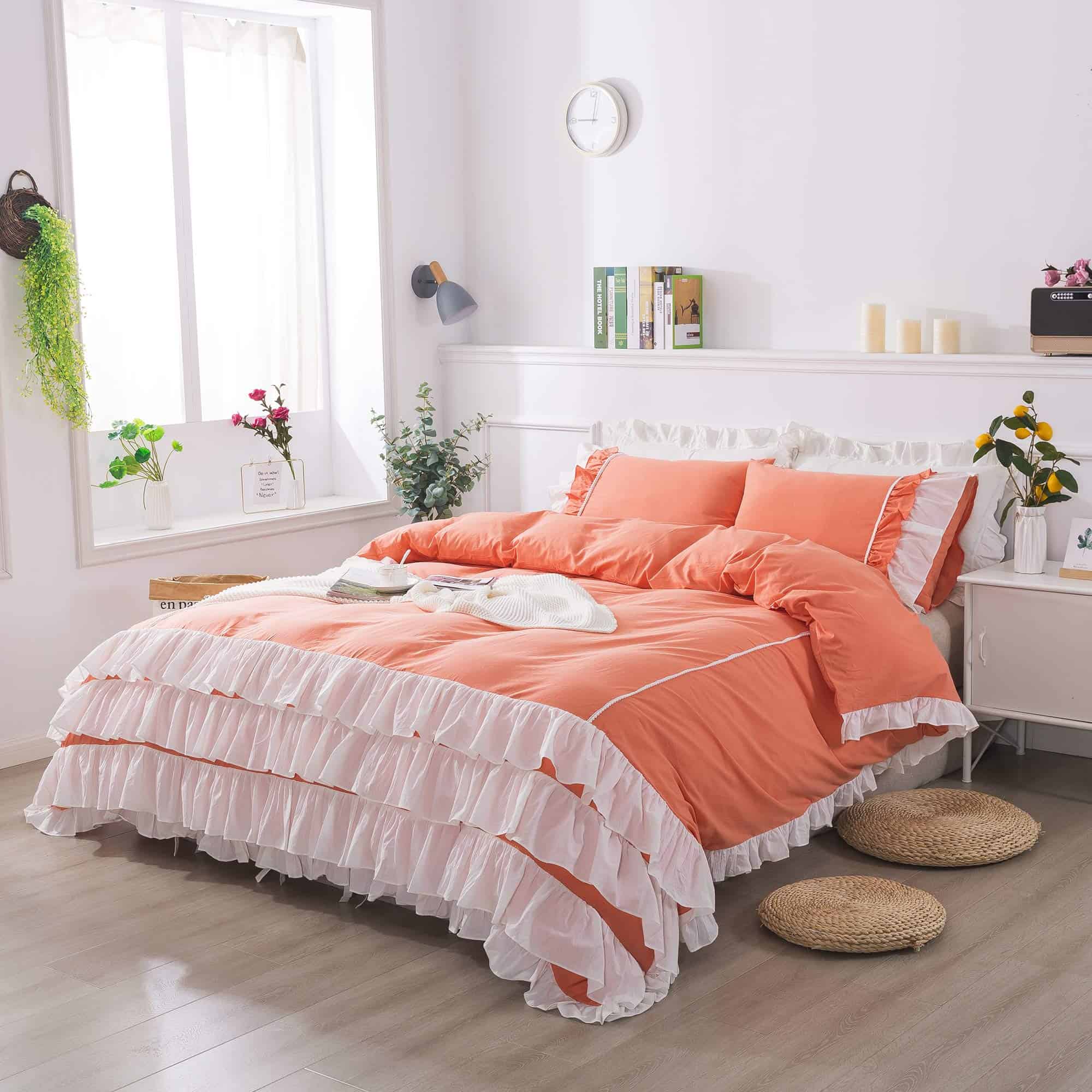 Juego de Ropa de Cama Soffta Shabby Coral Naranja con - Imagen 3