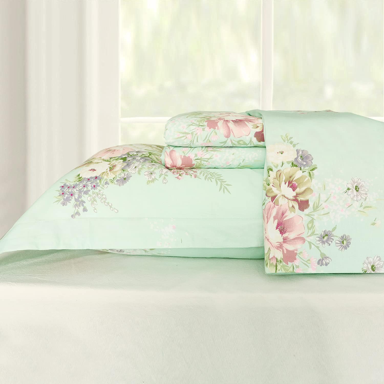 Juego de sábanas Usning King, Ropa de cama floral verde - Imagen 7