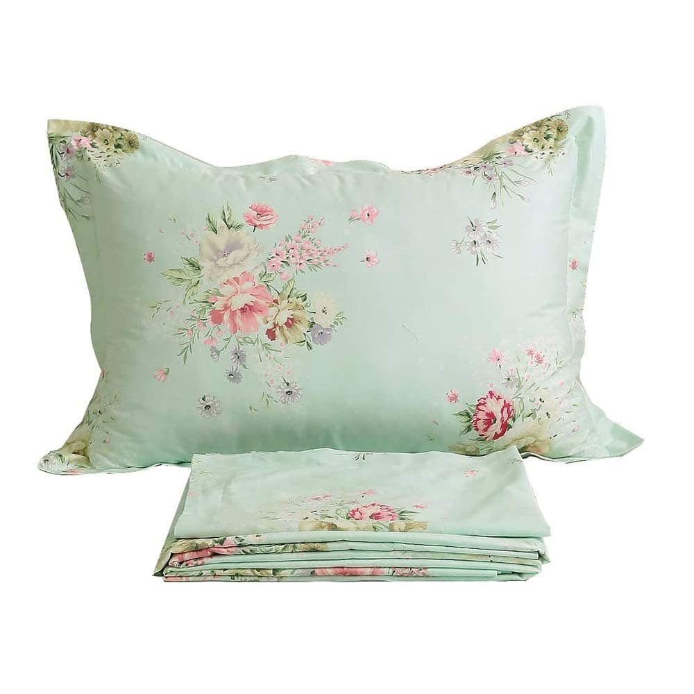 Juego de sábanas Usning King, Ropa de cama floral verde
