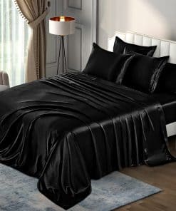 Juego de Sábanas de Satén de Lujo Negro P Pothuiny de 6