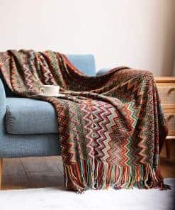 Manta de Punto con Textura BlueDorado con Borlas