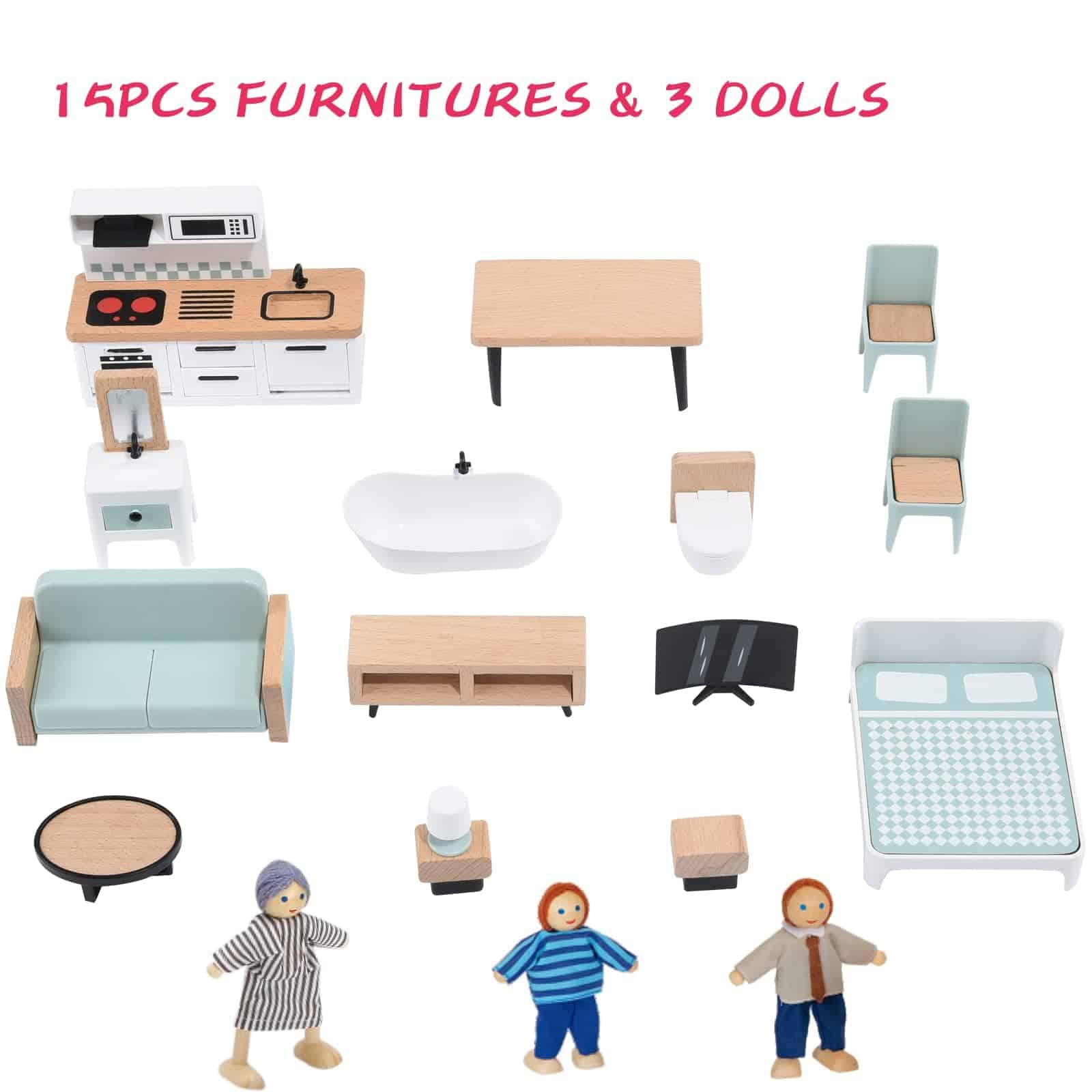 Casa de muñecas de madera rosa Giant bean con set de - Imagen 6