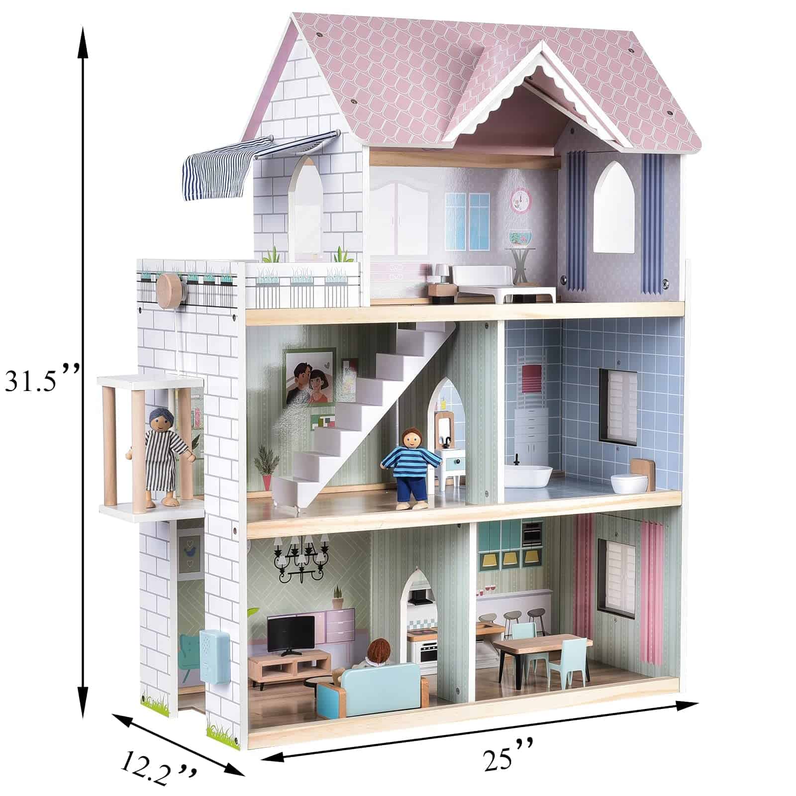 Casa de muñecas de madera rosa Giant bean con set de - Imagen 7