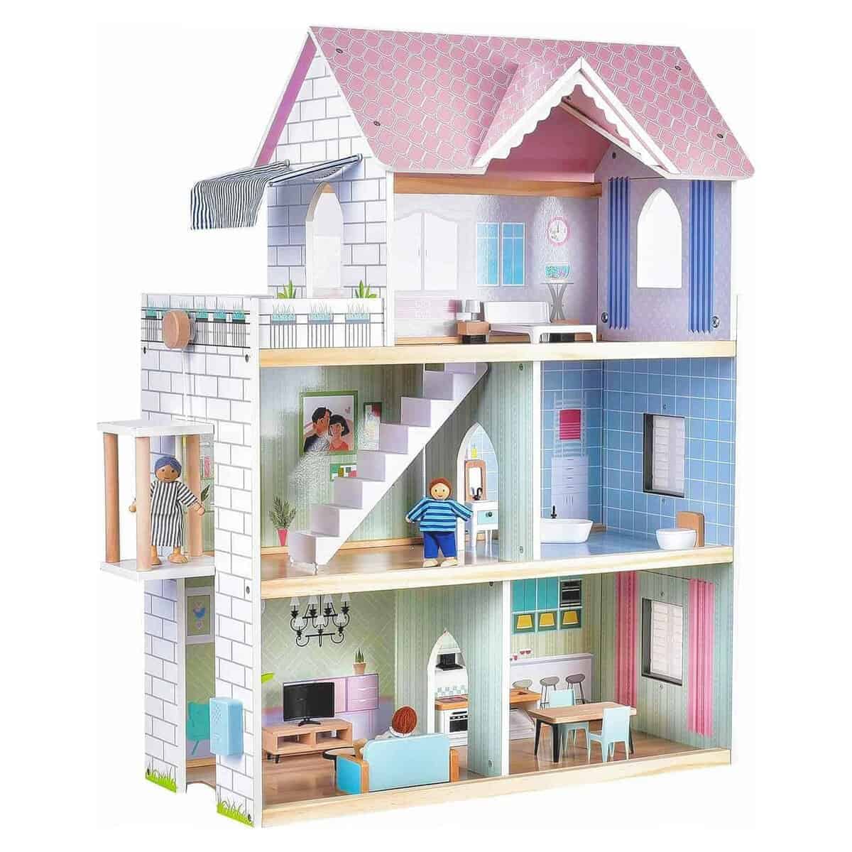 Casa de muñecas de madera rosa Giant bean con set de