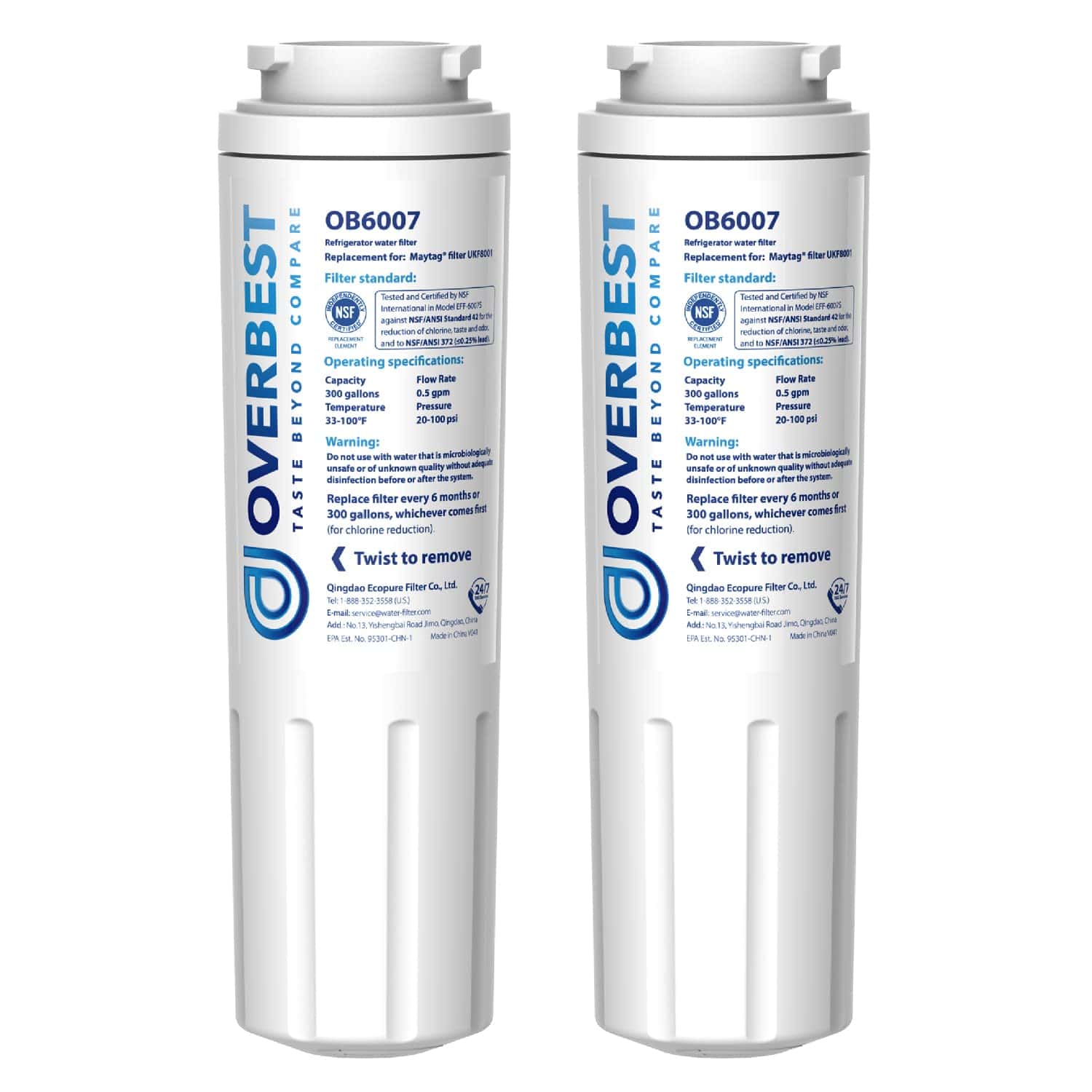 Filtro de Agua de Refrigerador de Repuesto UKF8001 de